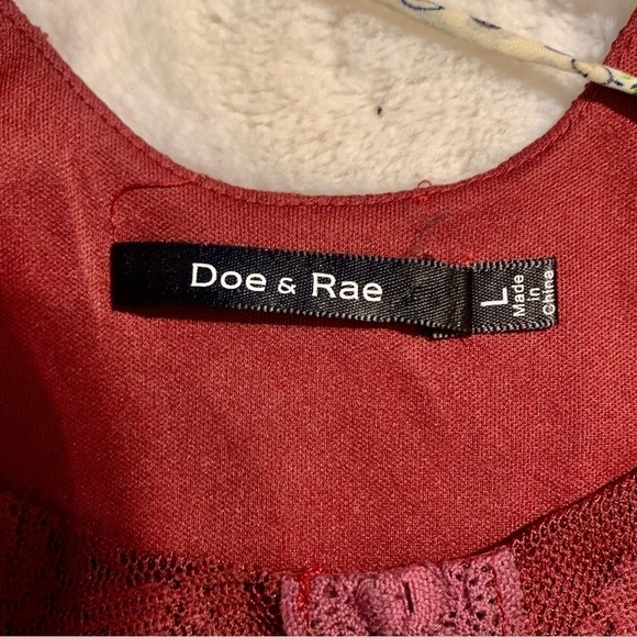 Doe & Rae Mini Dress Large Burgundy Floral Lace Patchwork Skirt Ivory Boho Flowy - Picture 11 of 16